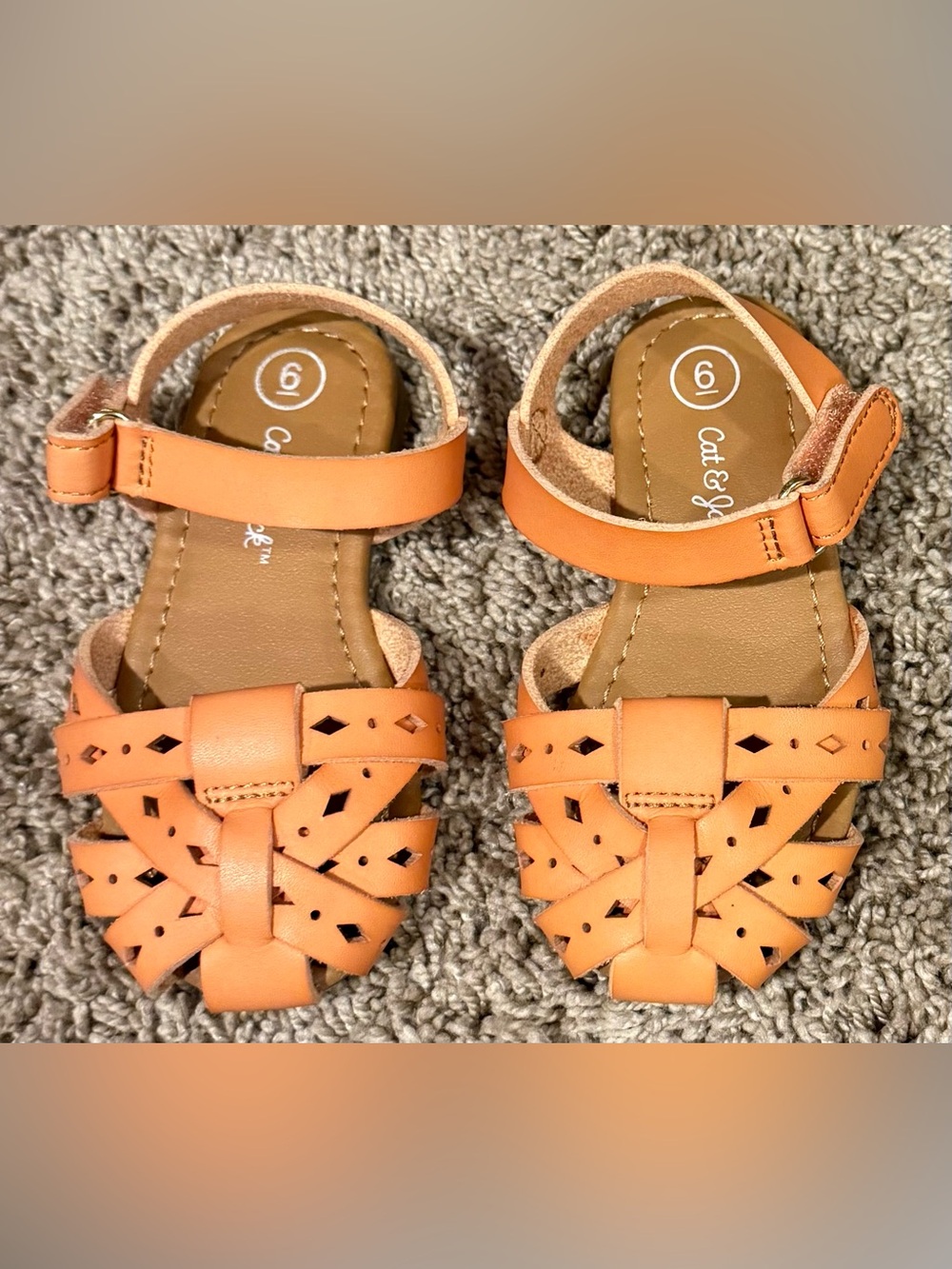 Cat & Jack Girls Size 6 Peach Coral Woven Strap Sandals